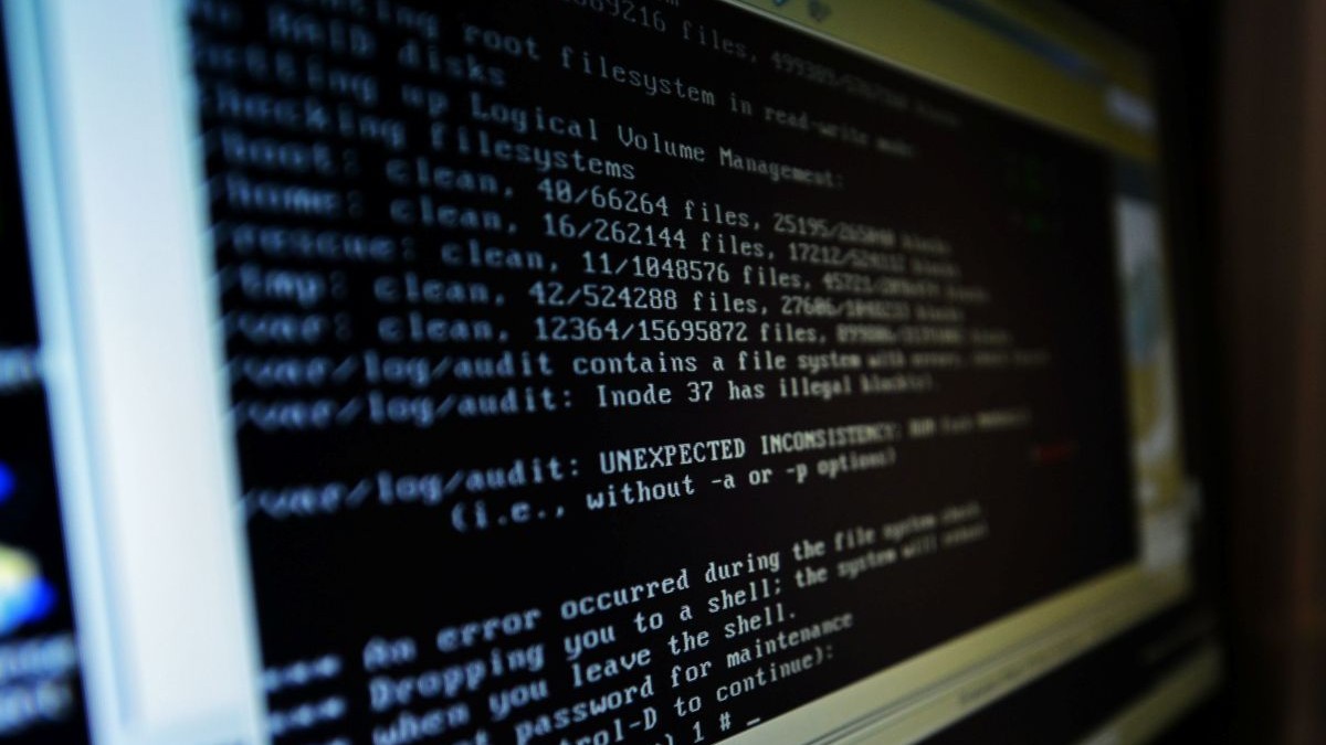 Showing code on a computer screen.