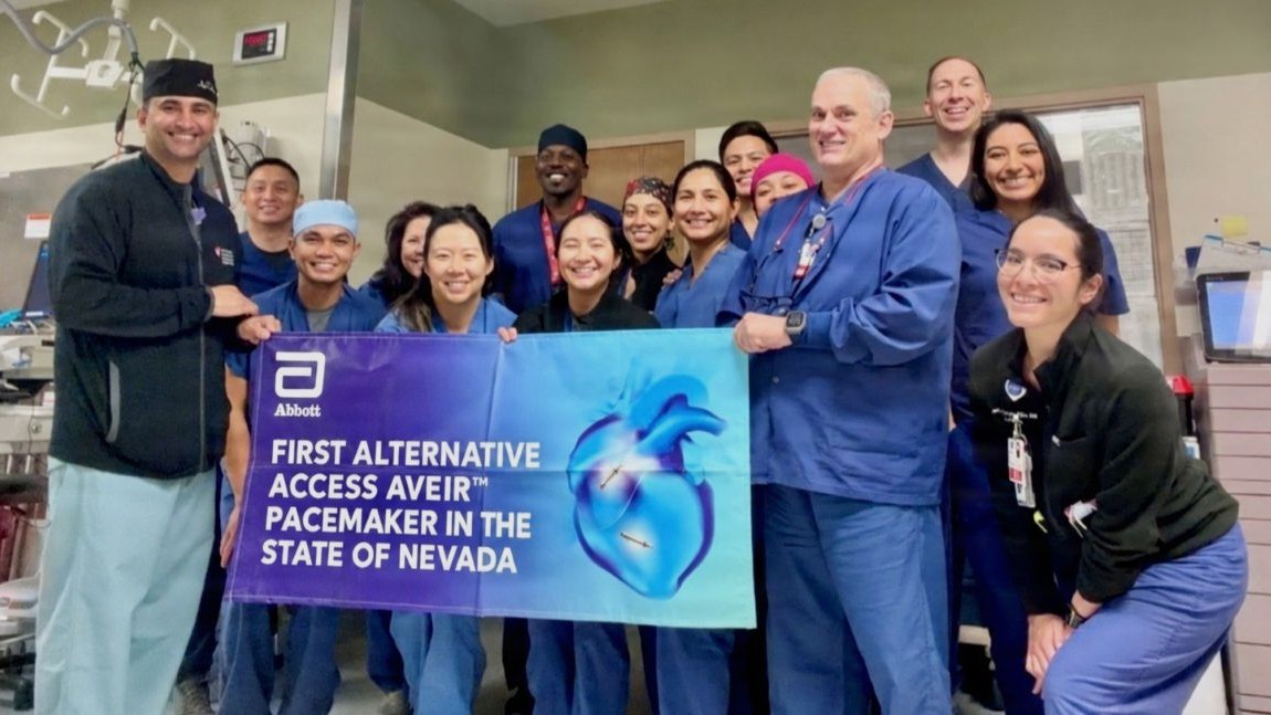 Photo By Robyn Stulgaitis | Lt. Col. (Dr.) Shayef Gabasha (left) and the Mike O'Callaghan Military Medical Center cardiac catheterization laboratory staff are advancing cardia care in Nevada. Gabasha recently performed the first alternative access (subclavian) access leadless pacemaker installation in the state.