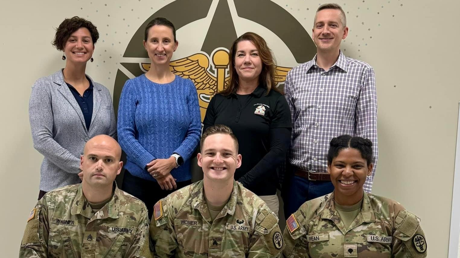 Members of Kirk Army Health Clinic’s physical therapy team gather for their most recent group photo. The team was recognized by the Joint Outpatient Experience Survey (JOES) as top specialty care clinic in the 4th Quarter Best of the Best rankings, which is updated quarterly and annually. The survey collects patient feedback on aspects like appointment timeliness, staff helpfulness, provider communication, access to care, and overall satisfaction with the visit. (Courtesy photo provided by Kirk Army Health Clinic Physical Therapy Department).