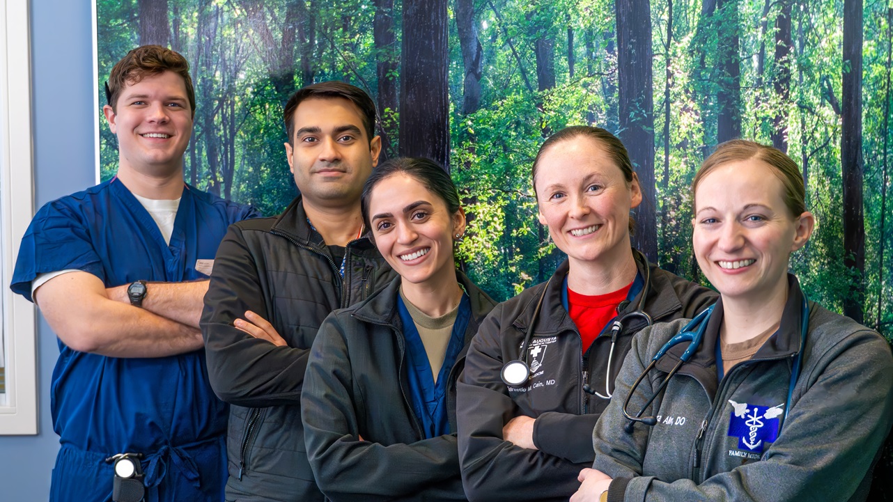 Family Medicine Residents are all smiles during the kickoff of "Thanks A Resident Week" at the Alexander T. Augusta Military Medical Center (ATAMMC) February 24, 2025.