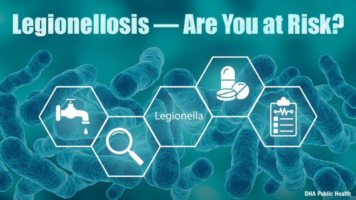 While Legionella bacteria occur naturally in freshwater environments, they primarily cause disease after growing in certain human-made water systems that aerosolize water. Legionnaires’ disease, a severe type of pneumonia was so named in 1976 after a Pennsylvania outbreak of a mystery illness that sickened over 200 and killed 34 in two weeks. (Defense Health Agency-Public Health graphic illustration by Rachel Stershic)