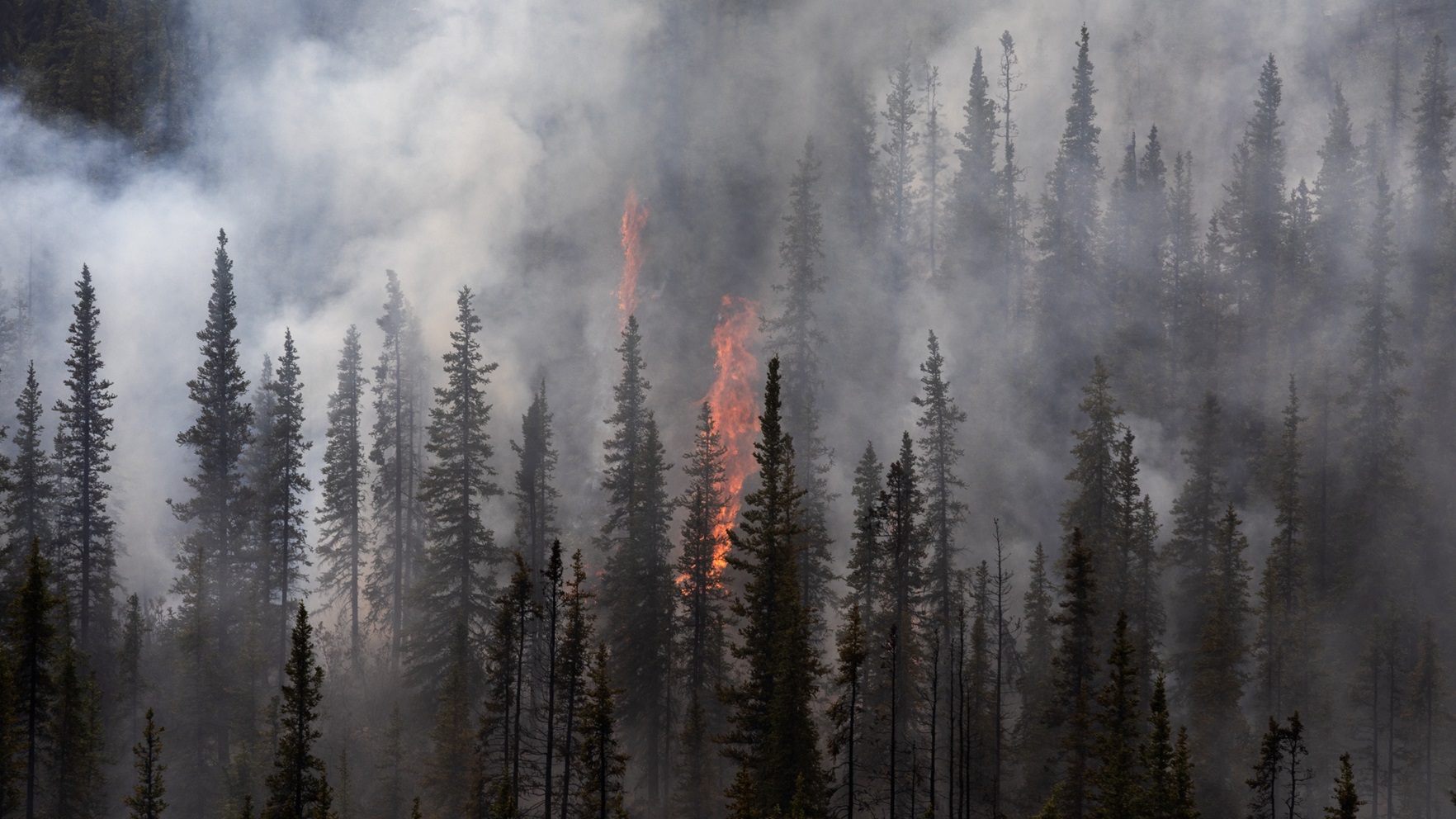 An aerial view of the Nelchina Glacier fire as seen from an Alaska Army National Guard UH-60L Black Hawk helicopter assigned to the 207th Aviation Troop Command near Eureka Roadhouse, Alaska, June 21, 2025.