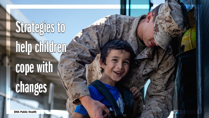 Children in military families can experience a lot of change during the summer months when routines and plans are often disrupted. Military behavioral health experts recommend building children’s resilience with stress-management strategies and coping skills. (Defense Health Agency-Public Health graphic illustration by Michelle Phillips)