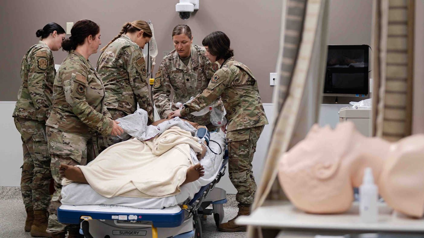 The 139th Medical Group teamed up with experts from the Naval Medical Center, San Diego, California to practice emergency simulations and sharpen their medical skills, July 15th, 2025. (U.S. Air National Guard photo by Tech. Sgt. Audrey Chappell)
