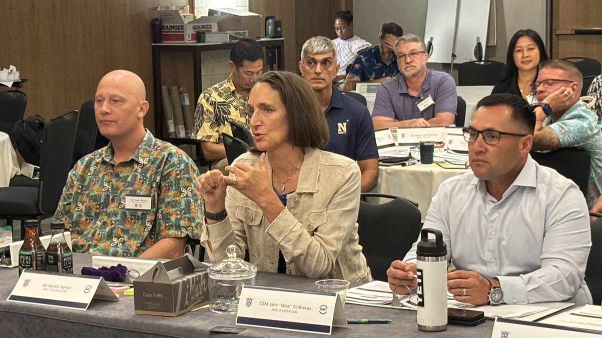 U.S. Army Brig. Gen. Deydre S. Teyhen, center, addresses participants of a strategic offsite conference in Honolulu, Hawaii, Aug. 11-13, 2025. Teyhen is the director of the Defense Health Agency’s Defense Health Network Indo-Pacific and the commanding general of the Army’s Medical Readiness Command, Pacific.