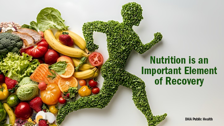 Musculoskeletal injuries, such as strains, sprains, fractures, and overuse injuries, are among the most common reasons military personnel are limited in duty or sidelined from training. Defense Health Agency-Public Health nutritionists say an important element of the injury recovery plan is nutritional intervention. (DHA Public Health graphic illustration by Michelle Phillips)