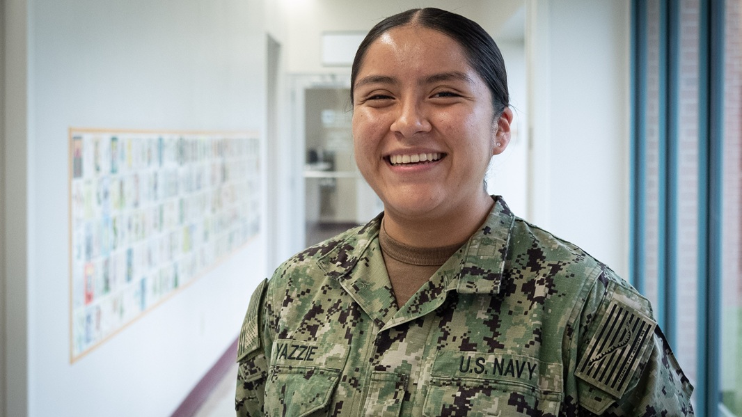 Hospitalman Cyerra Yazzie serves as a General Duty Corpsman aboard Naval Health Clinic Cherry Point where she assists in patient care and helps train fellow staff members.