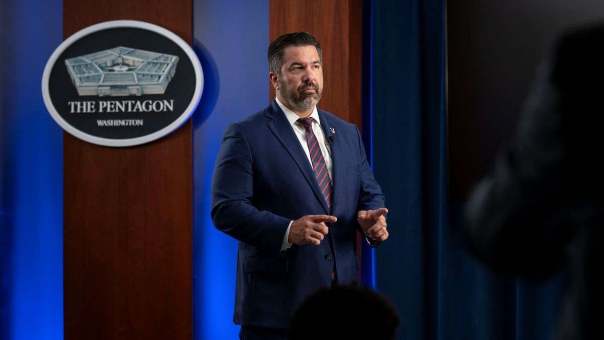 Assistant to the Secretary of Defense for Public Affairs and Senior Advisor Sean Parnell delivers on-camera remarks for the Department of Defense’s weekly situation report at the Pentagon, Washington, D.C., Aug. 28, 2025. (DoD photo by U.S. Navy Petty Officer 2nd Class Aiko Bongolan)