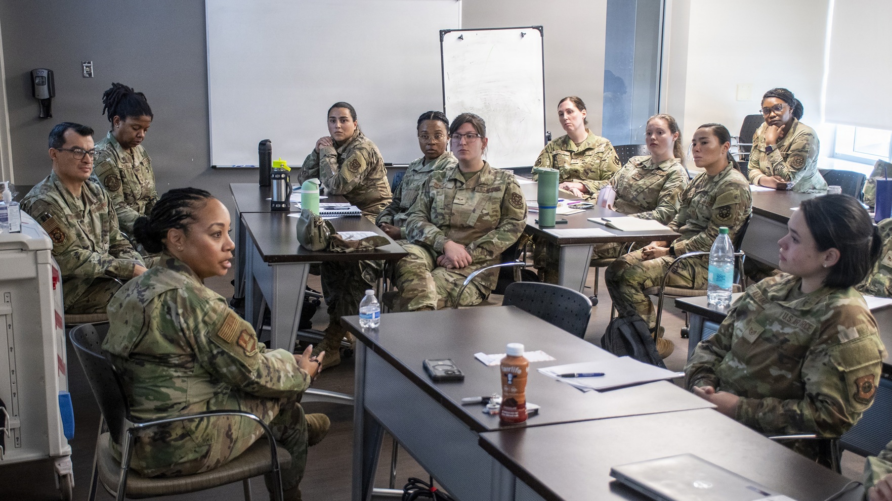 Air Force Chief Master Sergeant Tanya Johnson, DHA senior enlisted leader, offered advice to enlisted personnel and officers at a Frontline Supervisor’s Course at Malcolm Grow Medical Clinics and Surgery Center, Joint Base Andrews, Maryland, Sept. 30.