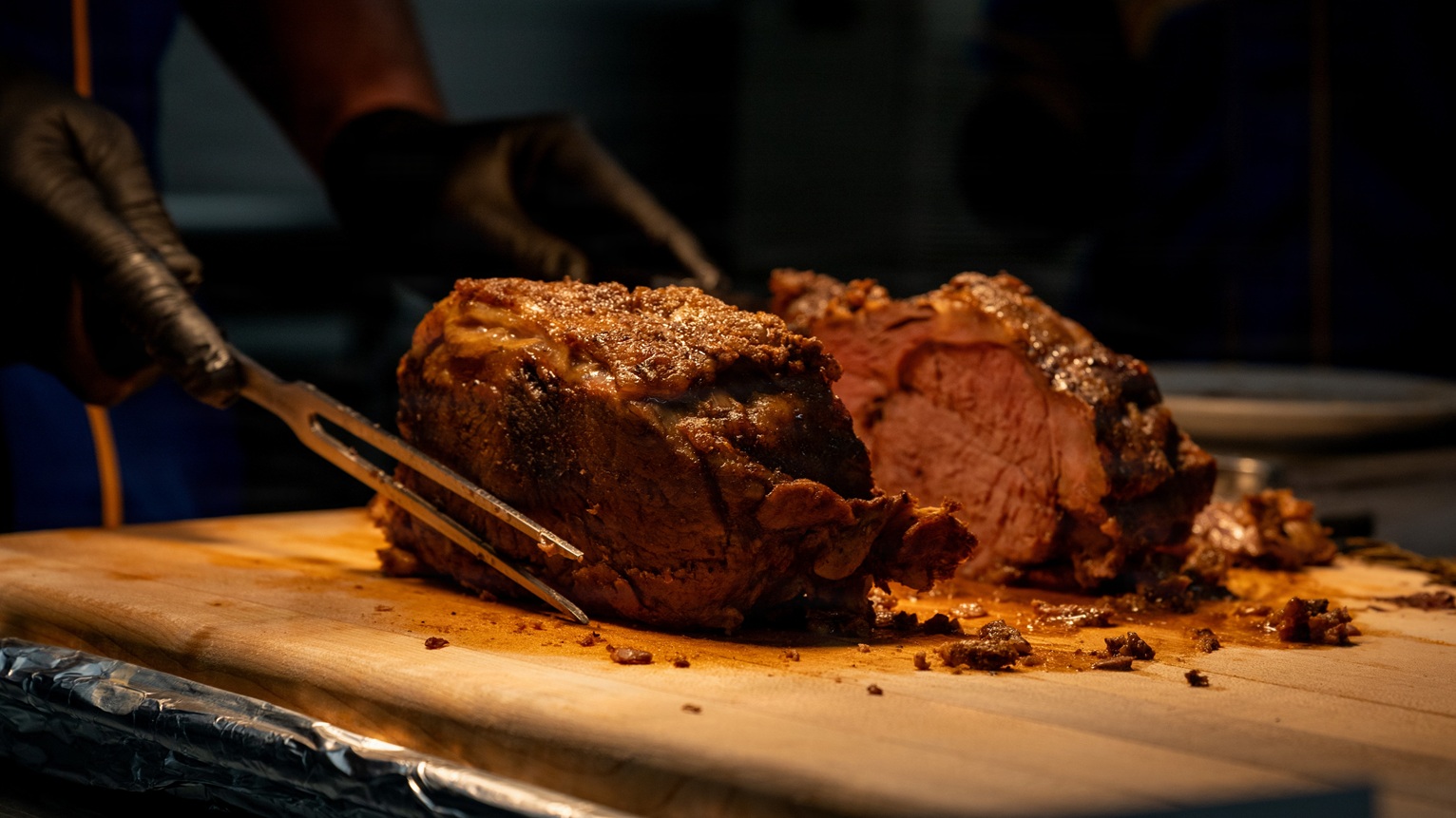 Roast beef being carved