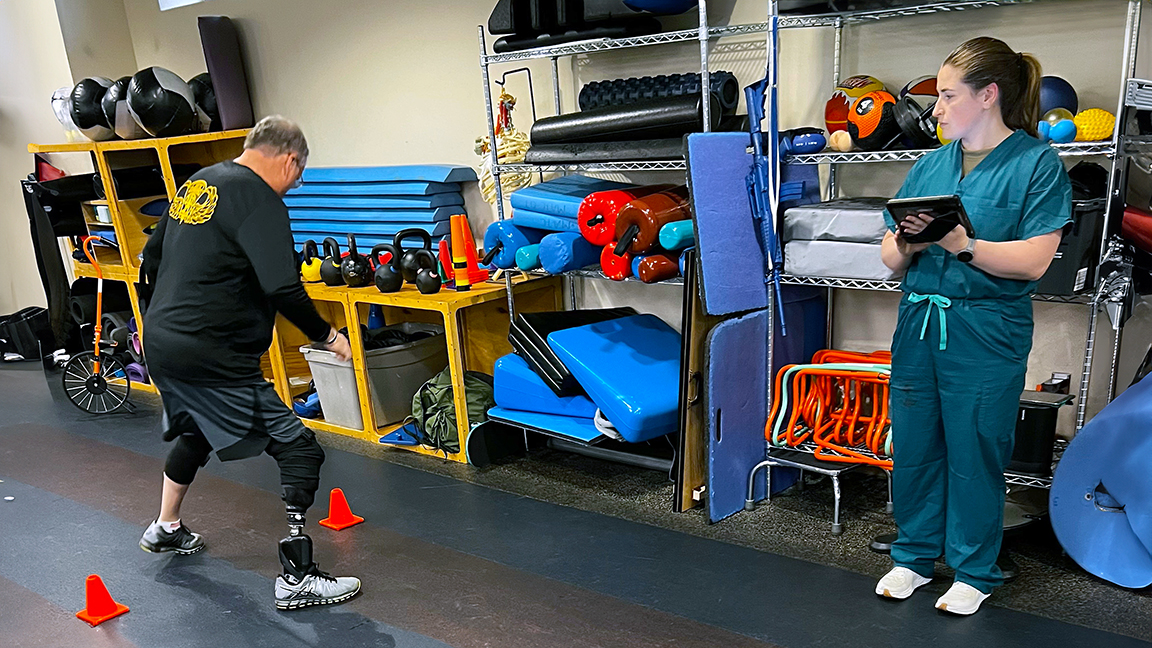 The USU-Walter Reed-VA MDORP initiative empowers service members and veterans with lower limb loss to improve mobility and quality of life through wearable sensors and remote  physical therapy. (Photo courtesy of MIRROR)