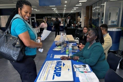 Teammates from the Naval Supply Systems Command Fleet Logistics Center Jacksonville Office of Small Business Programs meet with small business owners at the Small Business Summit at at the Kent Campus of Florida State College at Jacksonville, Florida May 19, 2026.